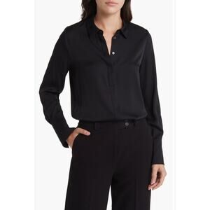 Kobi Halperin Larissa Collared Black Silk Blend Button Up Blouse